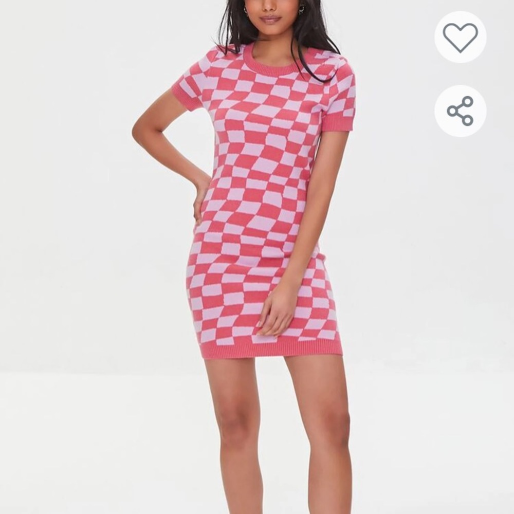 Forever 21 Pink Checkered Mini Sweater dress